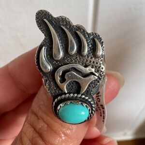 Sterling Silver Bear Claw Ring with Turquoise Stone